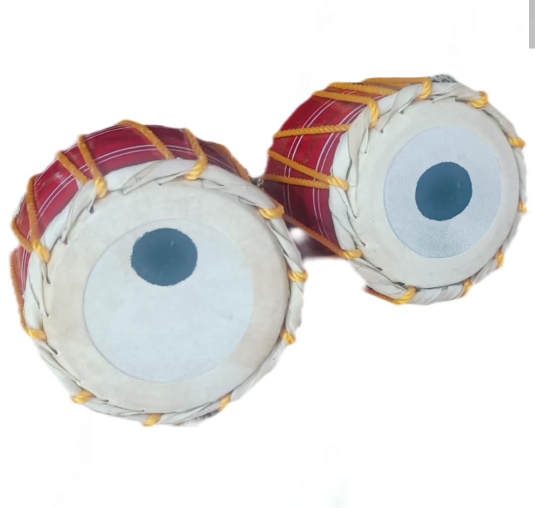Kids Tabla Set, Traditional Indian Musical Drums, Red with Yellow Rope, 2 Pieces - Image 2 thumbnail