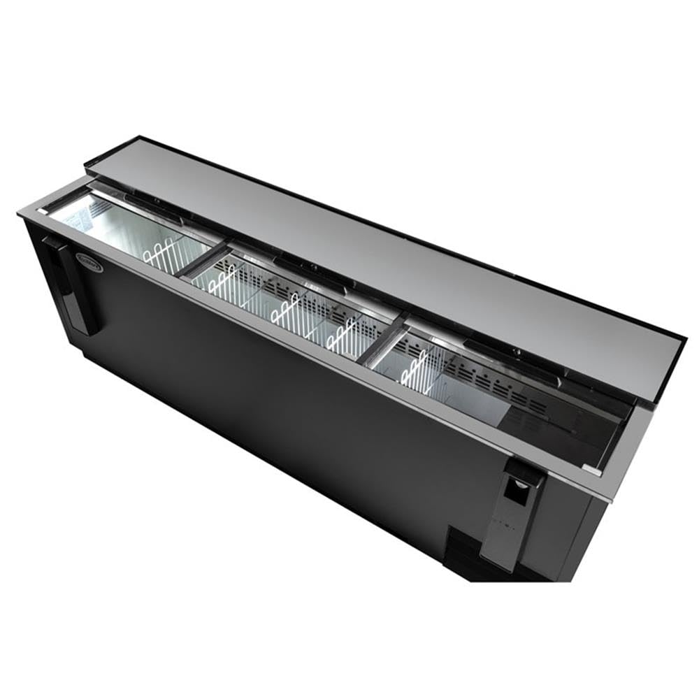 Pemberly Row 95" Commercial Bottle Cooler, 29.7 Cu. Ft. Capacity, Black Finish, Built-In Opener, 3 Doors, 5 Shelves, Digital Temperature Control, Freestanding Refrigeration For Bars And Restaurants on Fridge.com - View 3