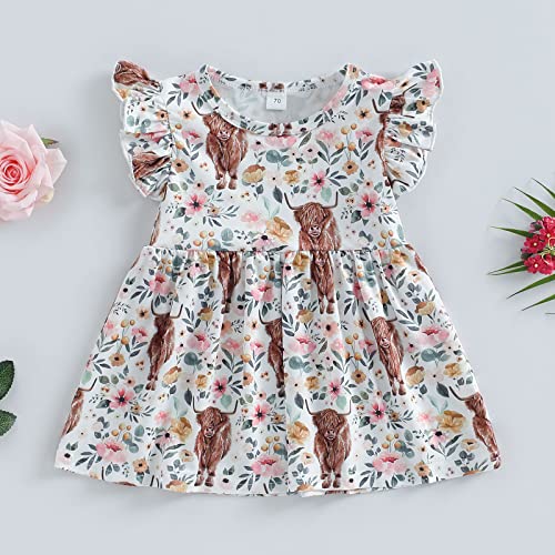 Toddler Baby Girl Western Dress Cow Print Ruffle Sleeve Dress Highland A-line One Piece Dresses Cowgirl Summer Outfit2