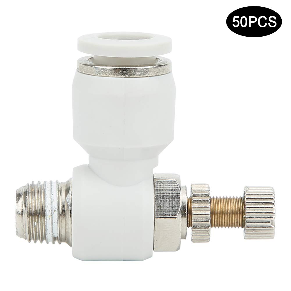 50 unidades de válvula de control del flujo de aire, válvula de aceleración neumática con conector rápido SL8-01, cuerpo de latón niquelado, conexión de un solo toque para cilindro
