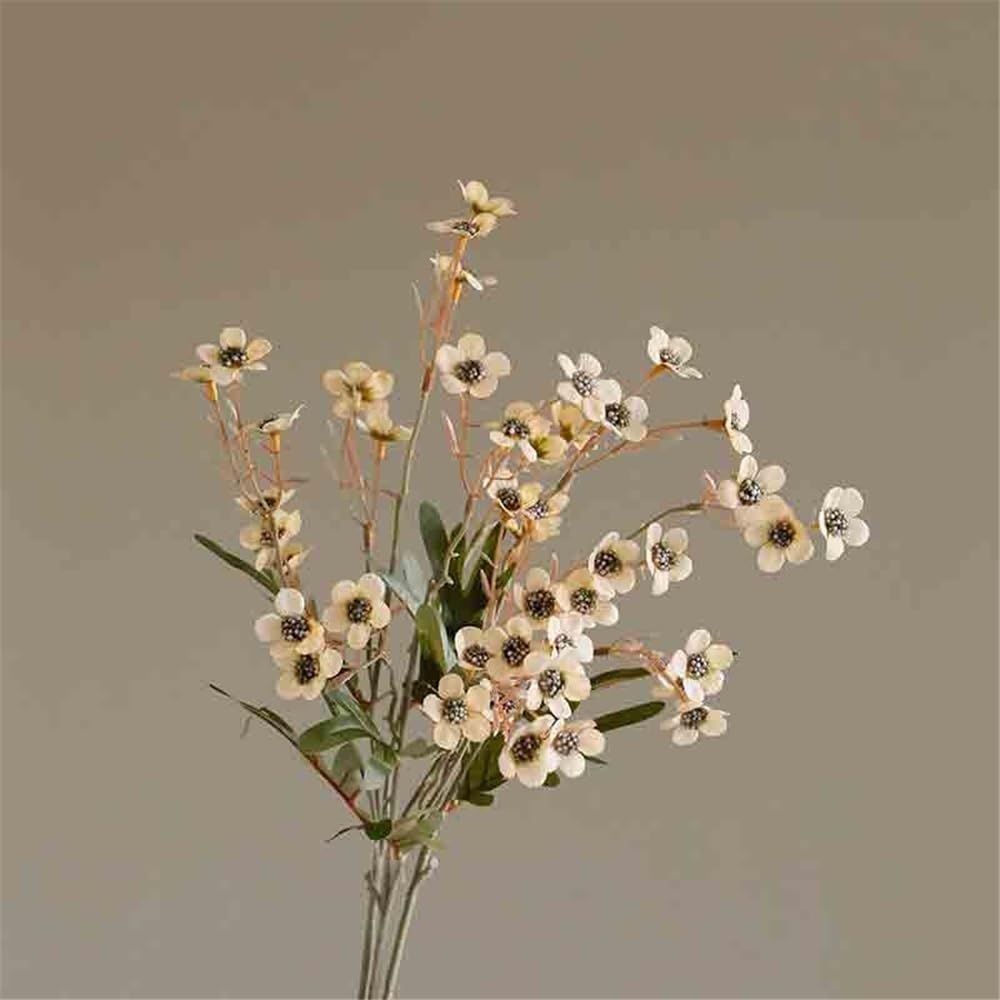 Flores Artificiales Arreglo Floral de simulación de ciruelas Blancas pequeñas con jarrón de Cristal for Mesa de Sala de Estar. Salón