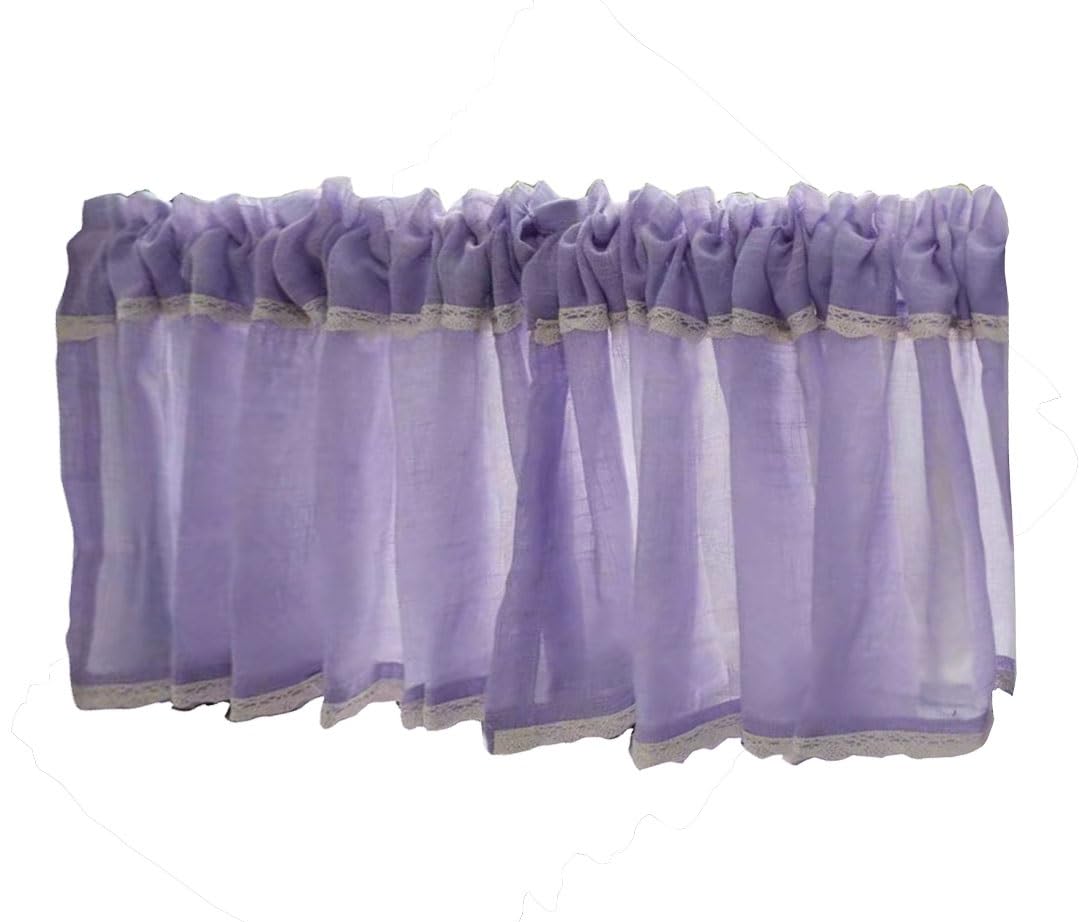 bnjlSDATwr small curtains， Sheer Valance Curtain,Small Kitchen Semi Transparent Voile Short Light Filtering Bistro(Purple,W x H 150x60cm)