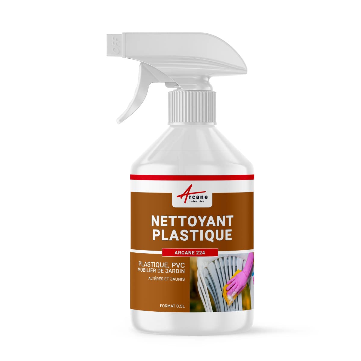 Nettoyage plastique, pvc, rénovateur pour salon, meuble, jardin, blanc plastique jauni, huisserie, objet - 0.5 L - ARCANE INDUSTRIES