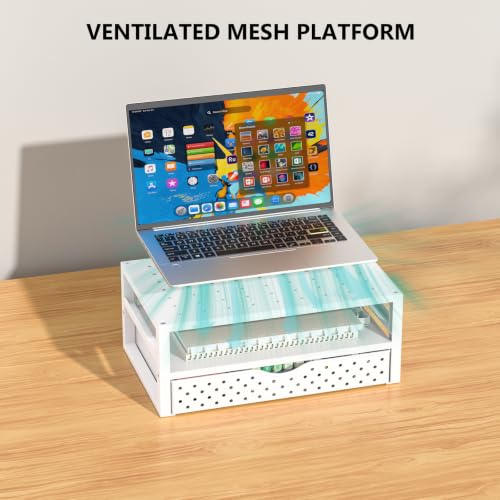 Image of WALI Desk Organizer with Drawer，Computer Monitor Stand with Storage, Desk Organizers and Accessories for Computer, Printer, Laptop Riser for Home Office Supplies, (PTT005-W), 1 Pack, White