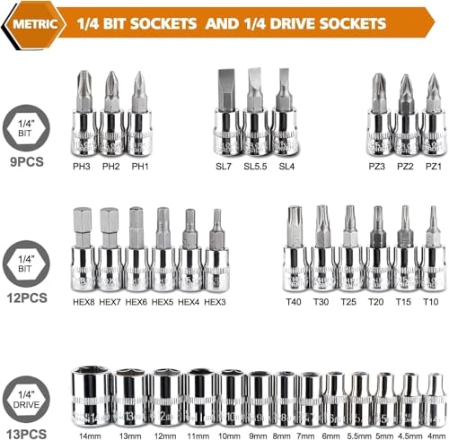 Image of 46 in 1 tool kit Drive Socket Set Auto Repair Hand Tool Ratchet Hex Wrench Set, Tool Kit For Automotive Repair, Household, Car & Bicycle Repairs Metric Screwdriver Set With Storage Case