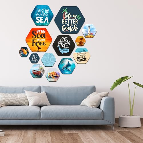 Image of Decor Smart Ocean Wooden Wall Art | Living Room Decoration | Beach Sea Accent | Home Decor Decorative Artwork | Tropical Marine Life Wall Hanging | Coastal Nautical Sticker Panel (WPS 213)