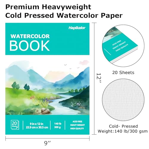 Image of Watercolor Paper Pad, 9 inchx12 inch Water Color Paper, 140lb /300gsm Artist Painting Drawing Paper Book, Art Supplies for Adults Kids, Watercolors, Watercolor Paint Set, Sketchbook, Journal, Green
