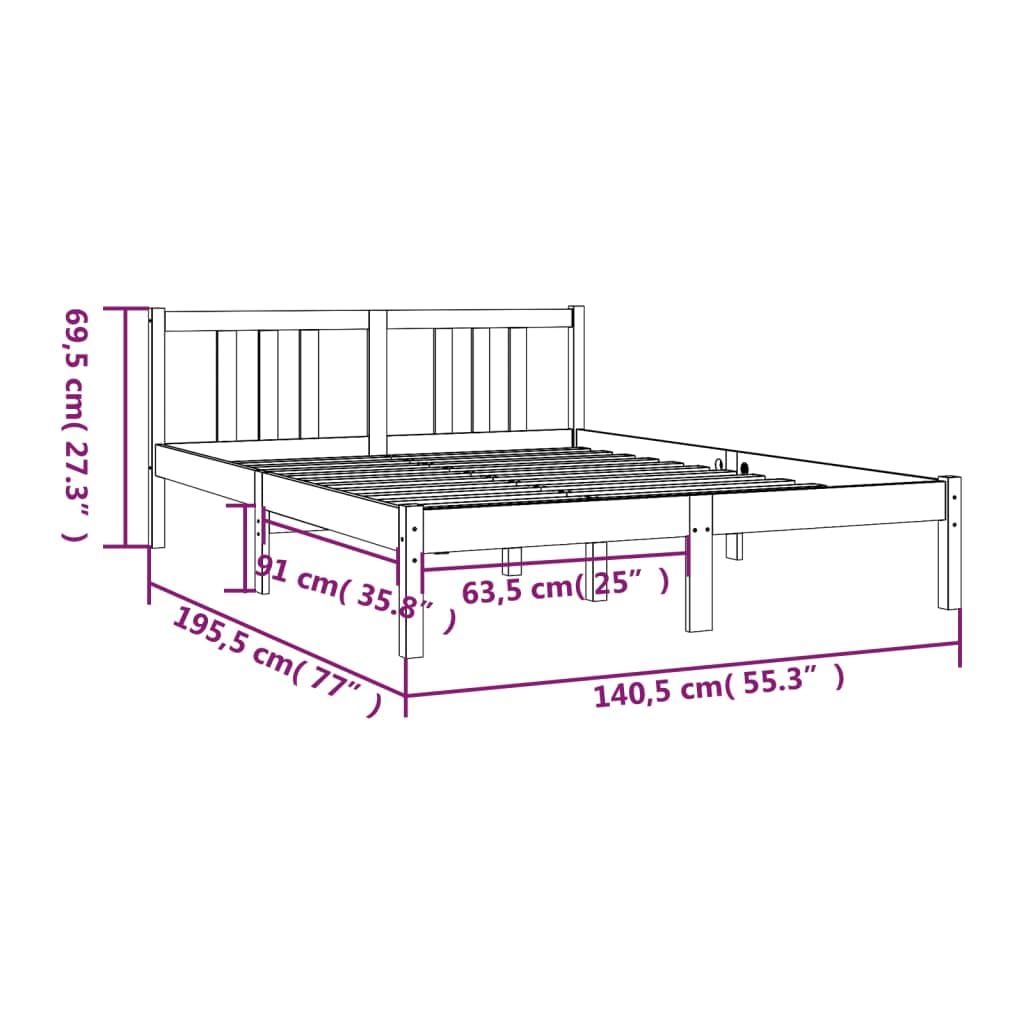 Lite drewno sosnowe Nowoczesna sypialnia 135x190 cm Szary | Rama łóżka podwójna 135x190 cm szara lite drewno sosnowe z zagłówkiem stabilna
