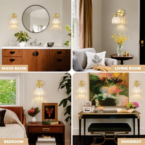 Image of Vintage Battery Operated Wall Sconce, Clear Tulip Glass Lampshade Wireless Rechargeable Battery Powered LED Wall Light with Remote Dimmable for Bedside Bedroom Living Room, Set of 2