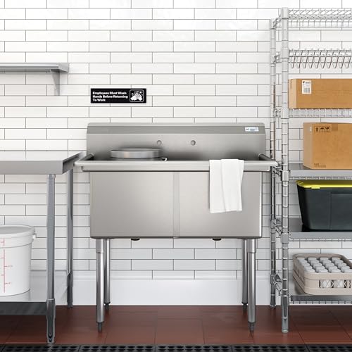 Image of KoolMore 42 in. 18-Gauge 2-Compartment Commercial Sink with Backsplash, Bowl dimensions 18 inchx24 inchx14 inch in Stainless-Steel (KM-SB182414-N3)