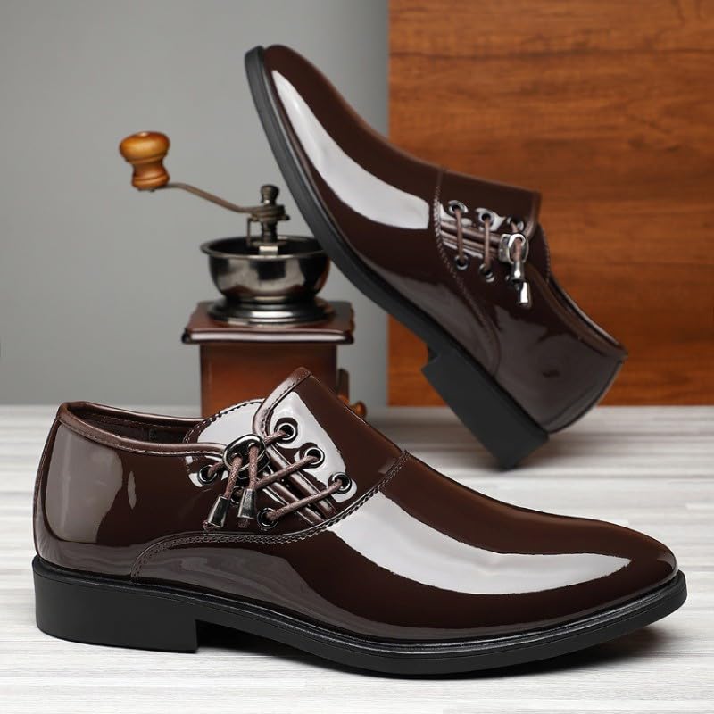 Santimon Men's Patent Leather Oxford Dress Shoes High-Gloss Formal Lace-Up Loafers for Weddings, Parties & Business4