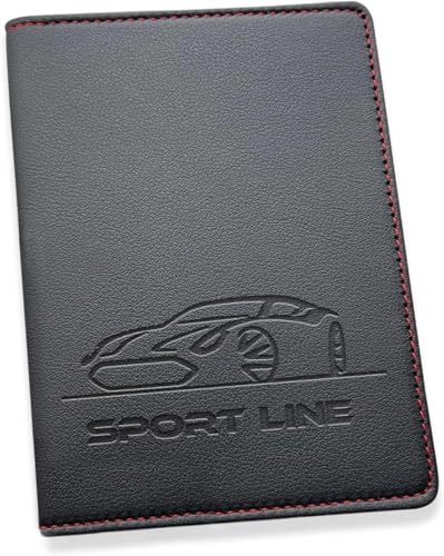 Sport Line Étui Carte Grise & Porte Papiers Auto ✯ Marque Française ✯ Design Sport Chic avec Surpiqûres Rouges ✯ Pochette Documents Voiture + Étui...
