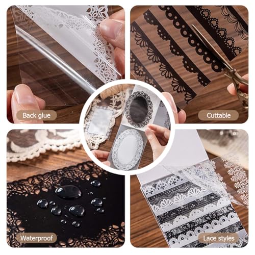Image of HASTHIP 120 PCS Lace Scrapbook Paper Stickers - 60 Styles Vintage Scrapbooking Sticker Papers Decorative Papers Journaling Supplies for Junk Journal Crafts Scrapbook