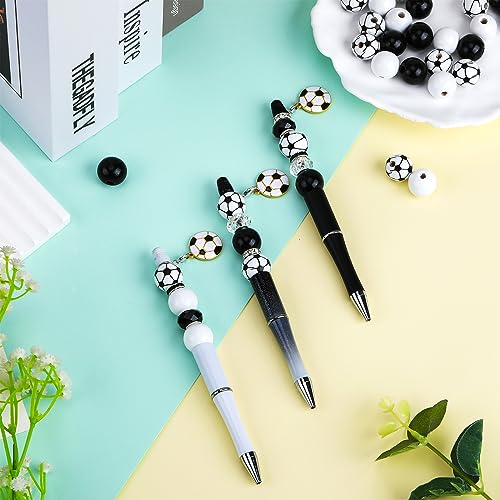 WEWAYSMILE 12pcs Bead Pen Bulk DIY Beaded Pens Football Pendant DIY Black Ink Beadable Pens Kit Gift for Students Office School Supplies - Image 3