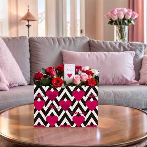 Image of Cute Heart Valentine's Day Basket Gifts Empty Storage Basket for Kid and Baby Room Decor (Black Line Rose Red Heart)