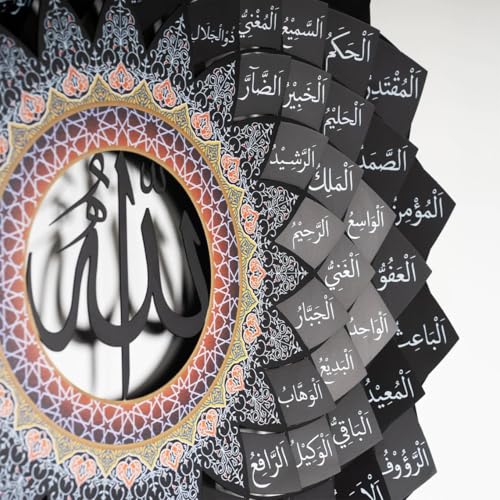 Image of 3D Metal 99 Names of Allah Wall Art (Asmaul Husna), Black, 24 inch 60 cm
