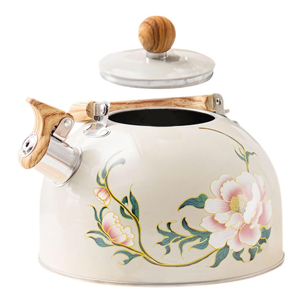 Ciieeo Tetera silbante, hervidor de té de acero inoxidable silbante de 3 litros, hervidor de té con patrón de flores, hervidor de agua caliente, tetera de inducción para cocina del hogar