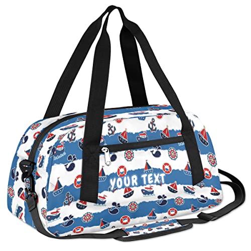 Transportation Boat Personalized Kids Duffel Bag for Girls Boys, Blue Custom Dance Bag Overnight Small Duffel Bag Carry On Weekend Sports Travel Bag for School Practice Gymnastics Ballet2