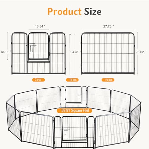 Image of NEWBULIG Dog Playpen for Indoor 12 Panels 24 inch - Portable Heavy Duty Metal Pet Exercise Pen with Door, Foldable Small Dog Puppy Playpen Fence for Outdoor RV, Camping, Yard, Garden