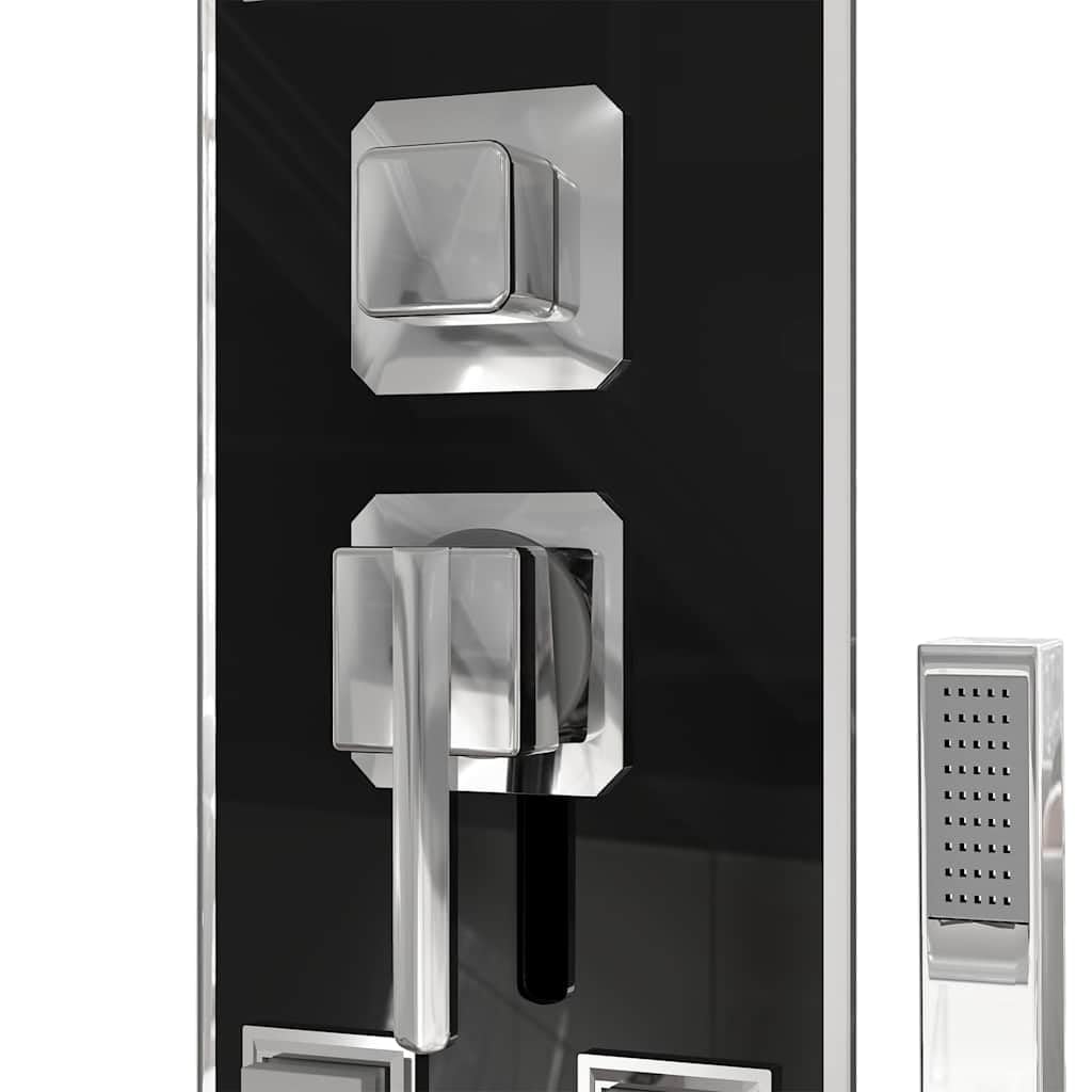 Pannello doccia in vetro nero, 18 x 45,5 x 130 cm, con acciaio inox, doccia a pioggia, funzione massaggiante, doccetta regolabile per bagno, montaggio a parete, benessere e relax