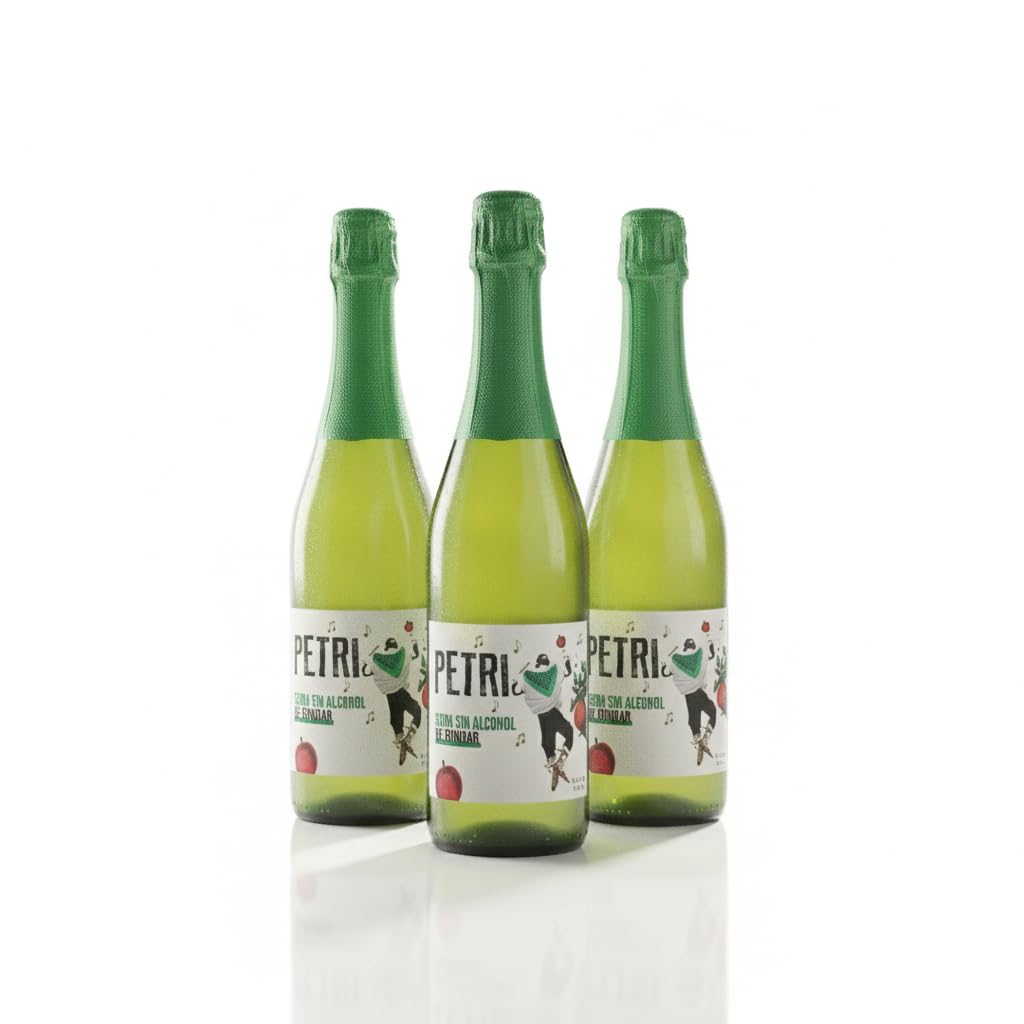 Sidra Petri Sin Alcohol 75 cl – Sidra Natural Refrescante y Sin Gluten de la Bodega Petritegi – Elaborada con Manzanas Seleccionadas (Pack 3)