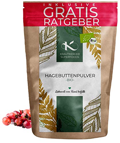 BIO Hagebuttenpulver 500g | Bio Hagebutten fein gemahlen aus kontrolliert biologischem Anbau ohne Zusätze inkl. gratis Ratgeber Rohkostqualität Vegan
