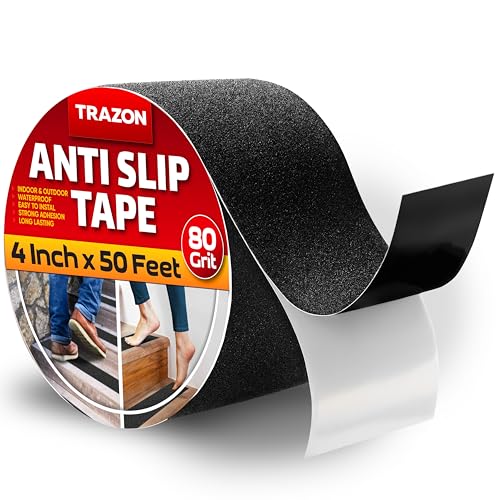 Grip Tape - Heavy Duty Anti Slip Tape for Stairs Outdoor/Indoor Waterproof 4Inch x 50Ft Safety Non Skid Roll for Stair Steps Ramp Traction Tread Staircases Grips Adhesive Non Slip Strips Walk Black