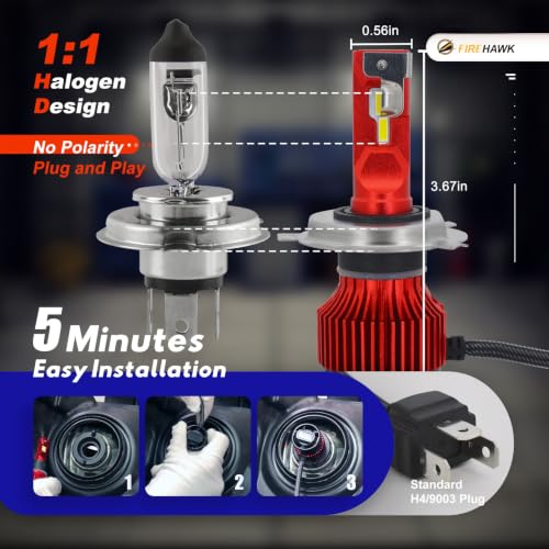 Image of Firehawk H4 9003 Bulbs 50000LM 700% Brighter 6000K IP68 Fog Light 2 Pack
