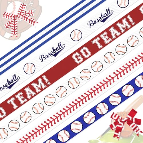 Threetols 6 Rolls 18 Yards Baseball Ribbons, 3/8