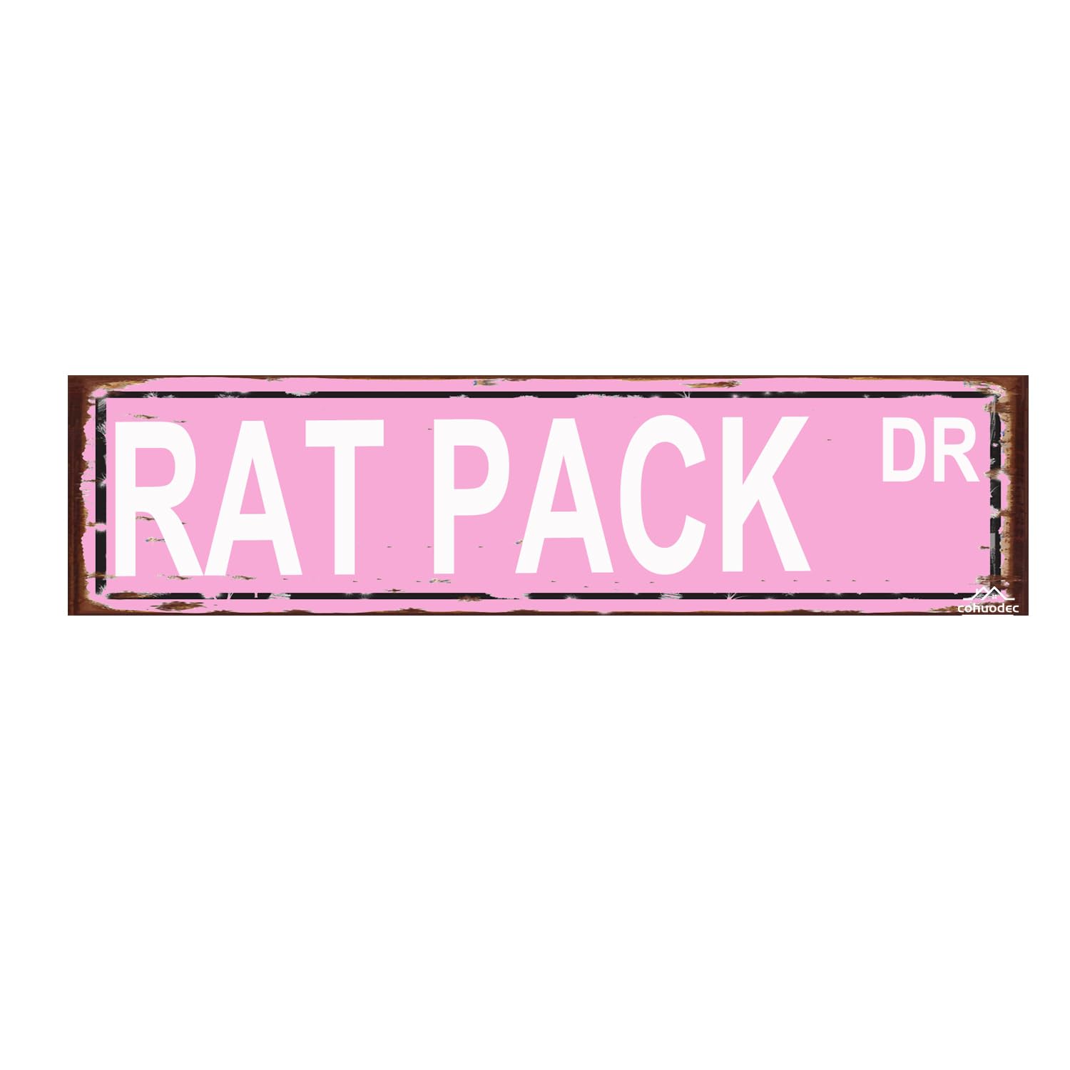 RAT PACK DR Sign Funny Street Sign Novelty Sign for Door Name Plate Plaque Home Patio Garden Bar Farm House Garage Wall Decor Metal Tin Sign Pink 4x16 Inch