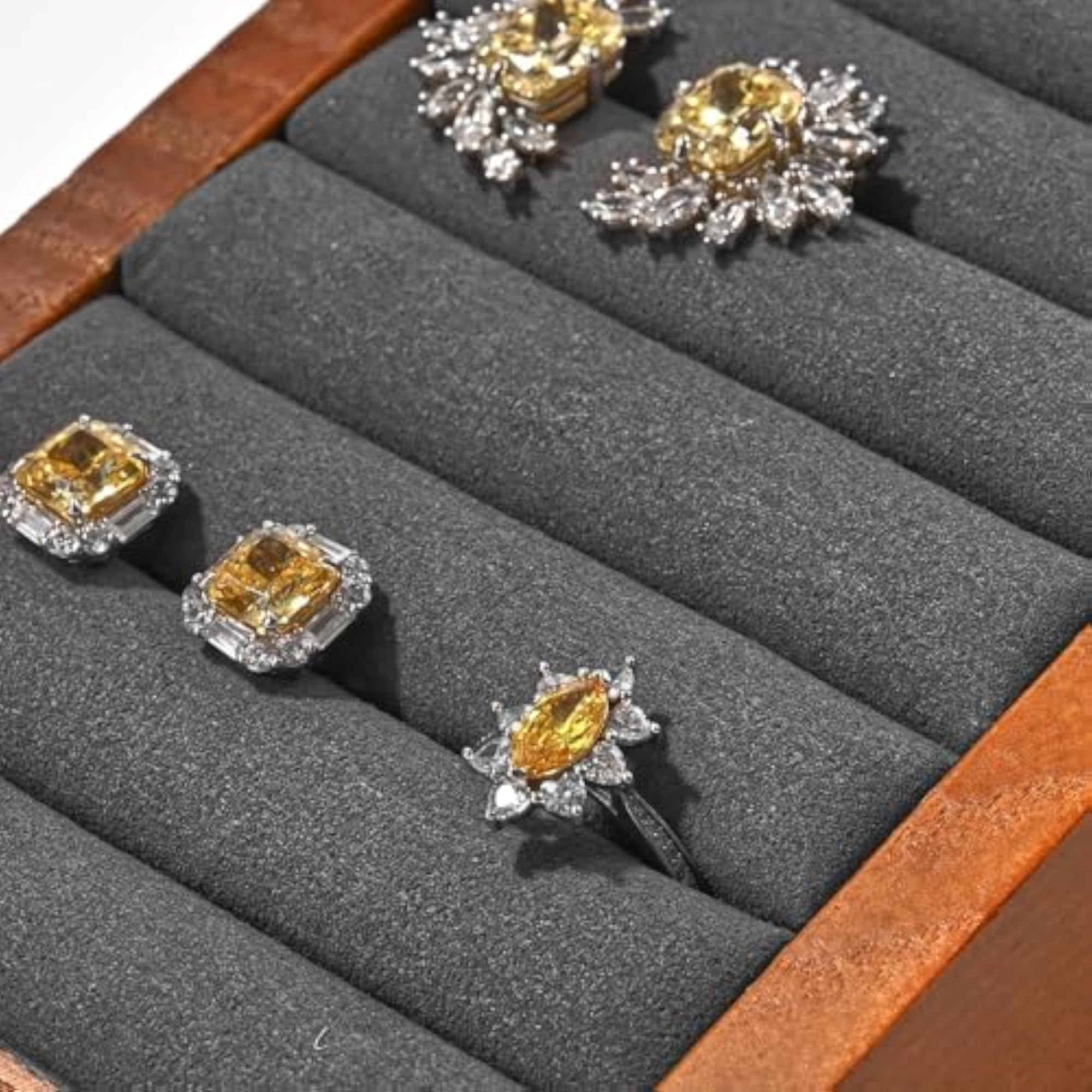 Wooden Ring Display Tray with Velvet Insert