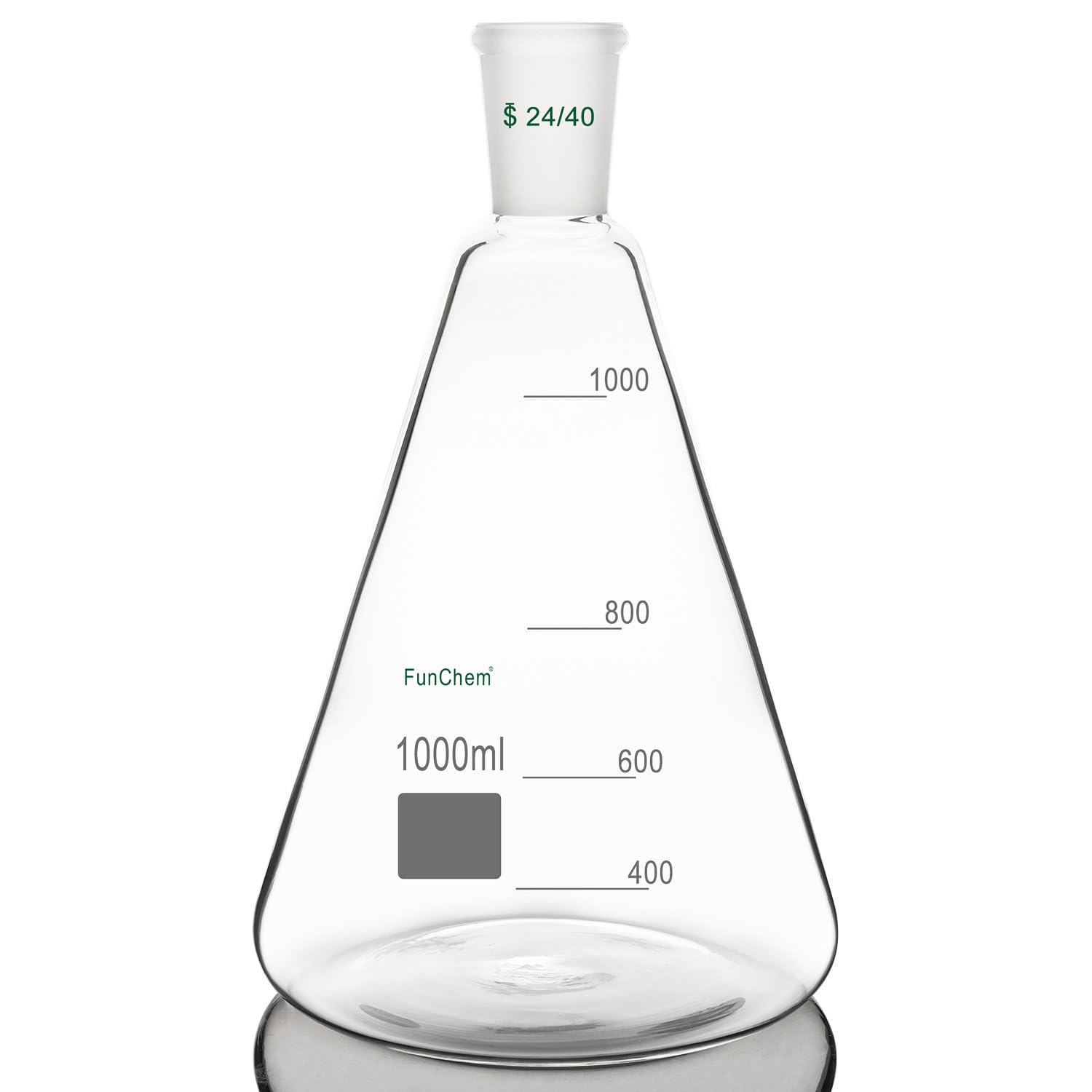 FunChem Borosilicate Glass Erlenmeyer Flask, 1000 ml, Round Bottom ...