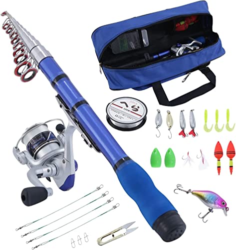 BNTTEAM Mini Spinning Reel & Rod Combos With Telescopic Fishing Rod Reel Lures Fishing Line Set Fishing Combos for Kids/Beginners (FULL KITS 1.2M/47in/3.91ft)