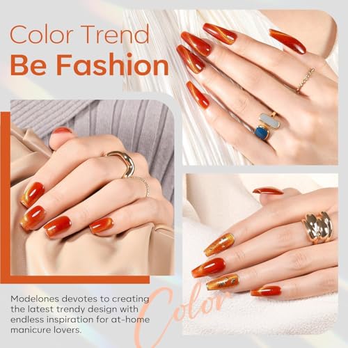 Image of modelones Cat Eye Fall Gel Nail Polish, 15 ML Glitter 9D Holographic Magnetic Halloween Nail Polish with Magnet Soak Off U V Orange Gel Polish Shimmer Autumn Nail Art Top Coat Manicure Salon DIY