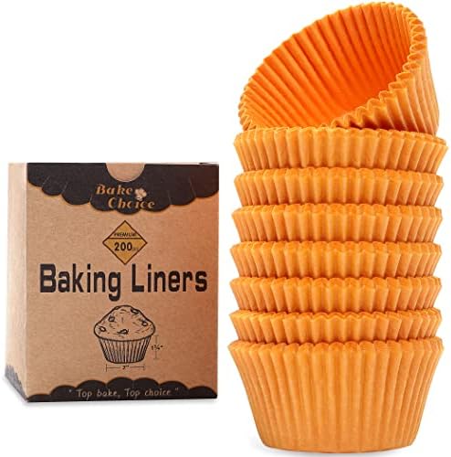 [9 Colors Available] 200pcs Standard Orange cupcake liners for baking,food grade cupcake wrappers,non-stick, greaseproof parchment muffin liners for Halloween partys cupcake decorations by Bake Choice