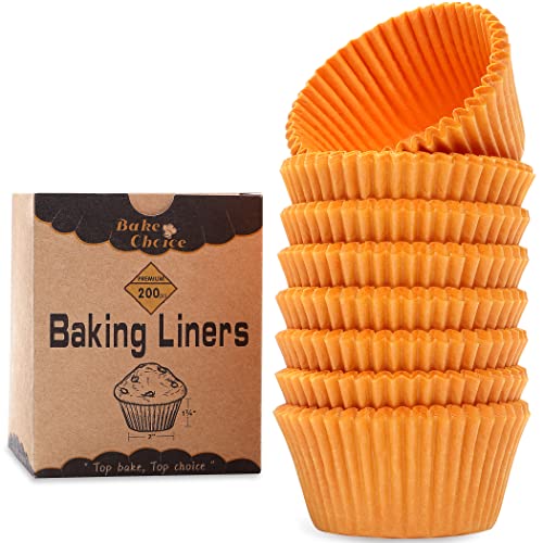 [9 Colors Available] 200Pcs Standard Orange Cupcake Liners For Baking,Food Grade Cupcake Wrappers,Non-Stick, Greaseproof Parchment Muffin Liners For Halloween Partys Cupcake Decorations By Bake Choice #TOP15