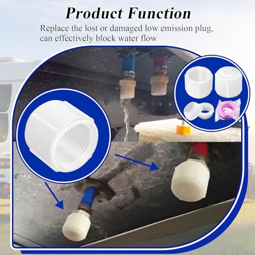 Image of 4 pcs White Plastic Low Point Drain Seals /Caps w /Sealing Ring & Teflon Tape | Fits RV, Camper, Travel Trailer 1 /2 Inch Hot & Cold Water Lines, Fit for Pex Pipe /Tubing Fittings, RV Accessories / Fittings