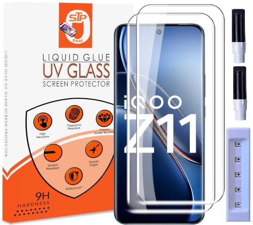 Image of STP FEEL Premium UV Tempered Glass Screen Protector Guard Compatible For IQOO Z11 5G (6.83 Inch, Pack of 2) Full Adhesive UV Curved Case Friendly HD Clarity with easy installation kit for Smartphone