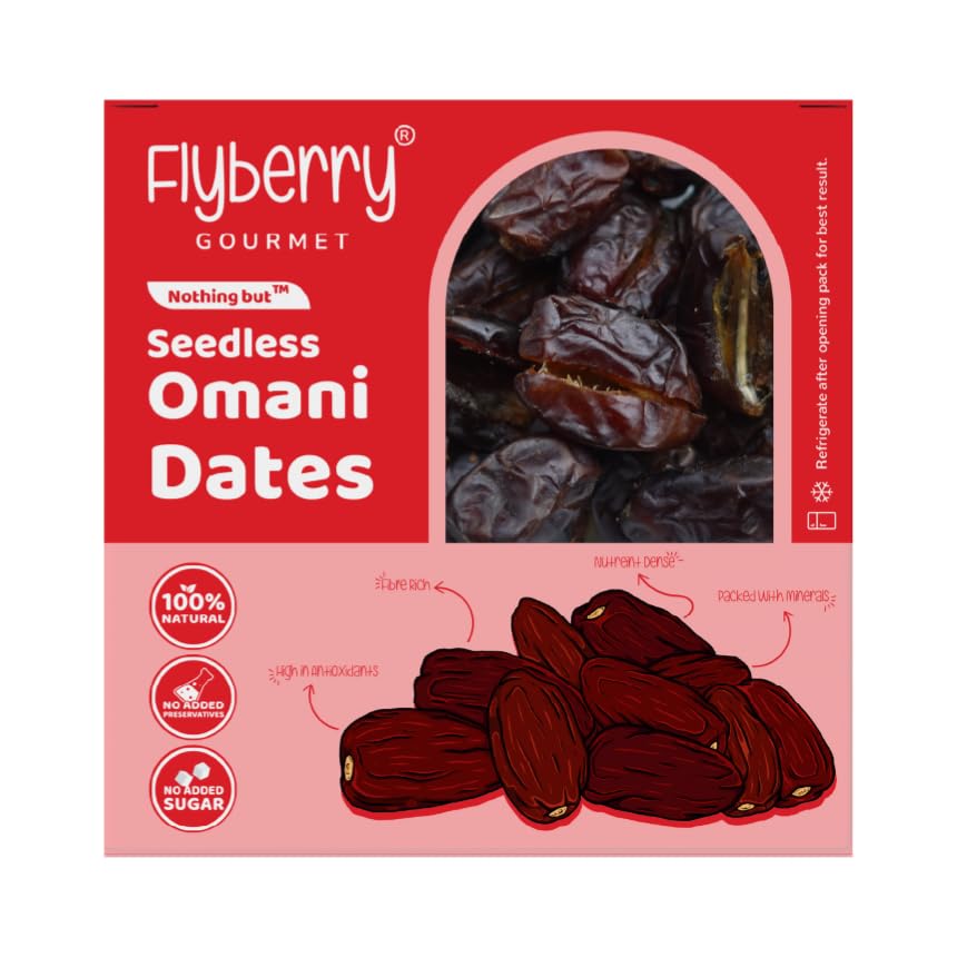 Image of Flyberry Gourmet Seedless Omani Dates 250g | Premium Dry Fruits | All-Natural | No Added Sugar | No Preservatives | Gluten-Free | Vegan | Non-GMO | Khajur /Khajoor /Khejur (250 g)
