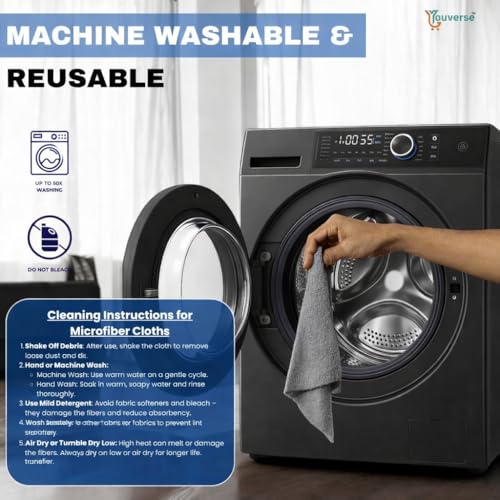 Image of Microfiber Cleaning Cloth Roll 20Pcs | Reusable Kitchen Cleaning Clothes 25x25cm | 4000 Times Washable | Ultra Absorbent Microfiber Cloth Roll for Kitchen, Car, Glass & Home Cleaning (Grey)