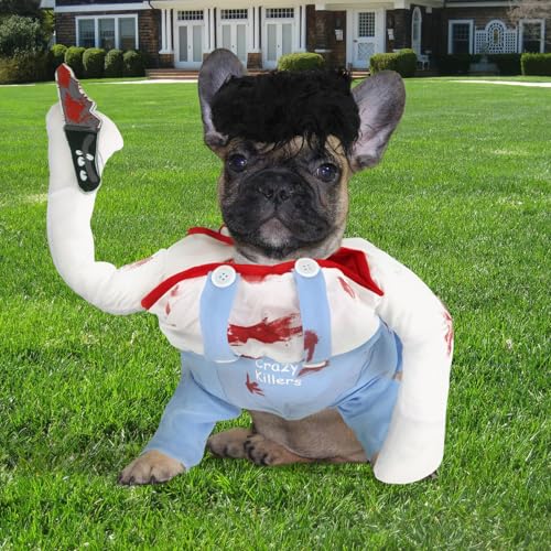 Halloween-Kostüm für Hunde, lustiges kuckiges Hundekostüm, Outfit mit Messer-Perücke, Hundepool-Kleidung, Cosplay, für kleine, mittelgroße und große Katzen und Hunde, Welpen, Wurst, Mops, Französische