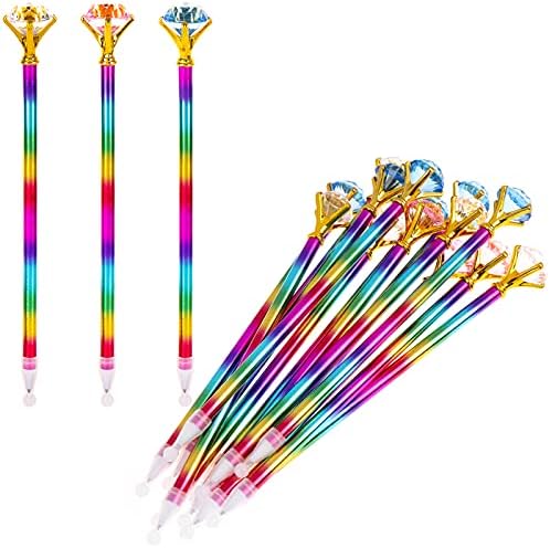 18 Pieces Rainbow Diamond Ballpoint Pens Diamond Shape Creative Craft Ballpoint Pens Crystal Colorful Ballpoint Pens for Women Girl Office Supplies Decorations Present for Wedding Birthday