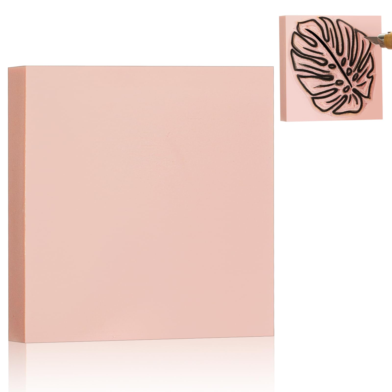Frienda 1 Pcs 2" x 2" Rubber Carving Blocks Printmaking Stamp, Pink