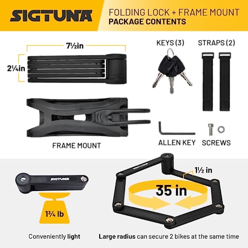 Folding Bike Lock - SIGTUNA Foldable Bicycle Lock with 3 Keys, Heavy Duty Anti Theft Bike Lock with Mounting Bracket, High Security for Ebikes and Scooters (Black) - Image 3