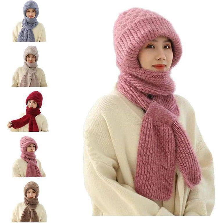 ph brother Women's Soft Knitted Winter Warm Hat Woollen Cap Girl Muffler,Stylish Woolen Caps &Lovely Mufflers Combo Girl Ladies 2 in1Neck Scarf Windproof Ear Protection Integrated (Pack-1 Multicolor)-picture-15