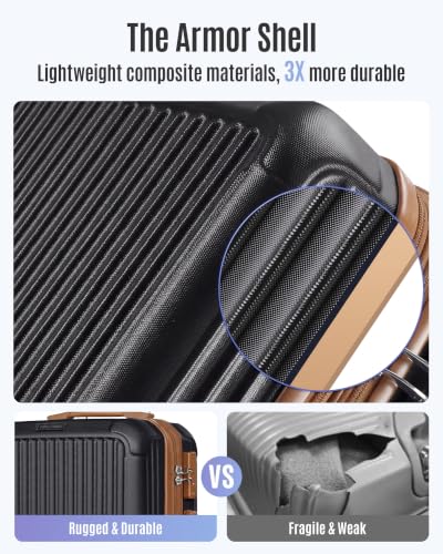 Image of LIGHT FLIGHT Carry On Luggage 22x14x9 Airline Approved, Black and Brown | Airline Approved, Hard Shell with Wheels, Expandable Hardside, Lightweight, TSA Lock