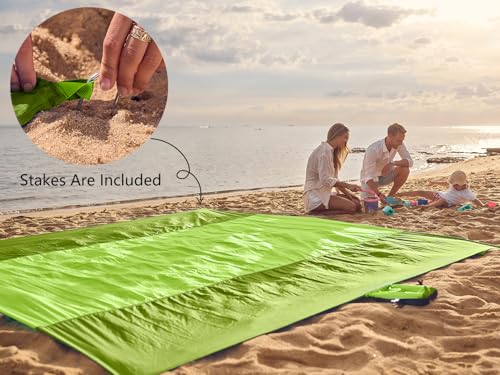 Image of WEKAPO Beach Blanket Sandproof Waterproof, Extra Large Beach Mat, Oversized & Compact Sand Free, Quick Drying Beach Essentials for Vacation, Cruise, Picnic & Camping with Stakes