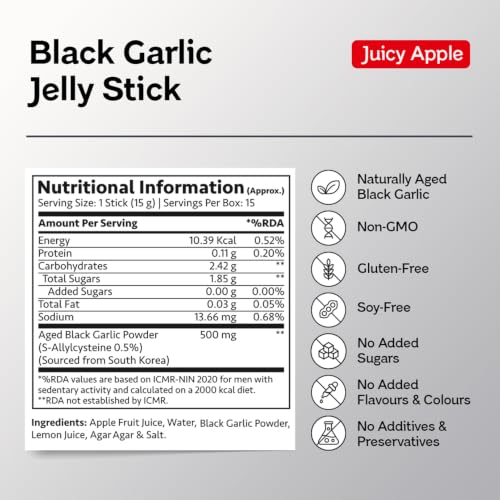 Image of Jelli Black Garlic Jelly Stick | Korean Aged Black Garlic (500mg) with 0.5% S-Allylcysteine (SAC) | Juicy Apple Flavor | No Added Sugar | Ready-to-Eat Daily Jelly | 15 Sticks (15g Each)