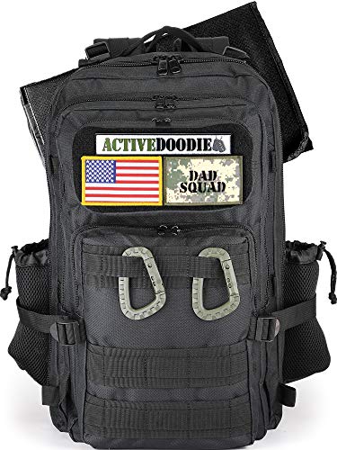 ACTIVEDOODIE Dad Diaper Bag Backpack with Changing Pad, Military Style Mens Diaper Bag for Dad, Black with Dad Squad Patches