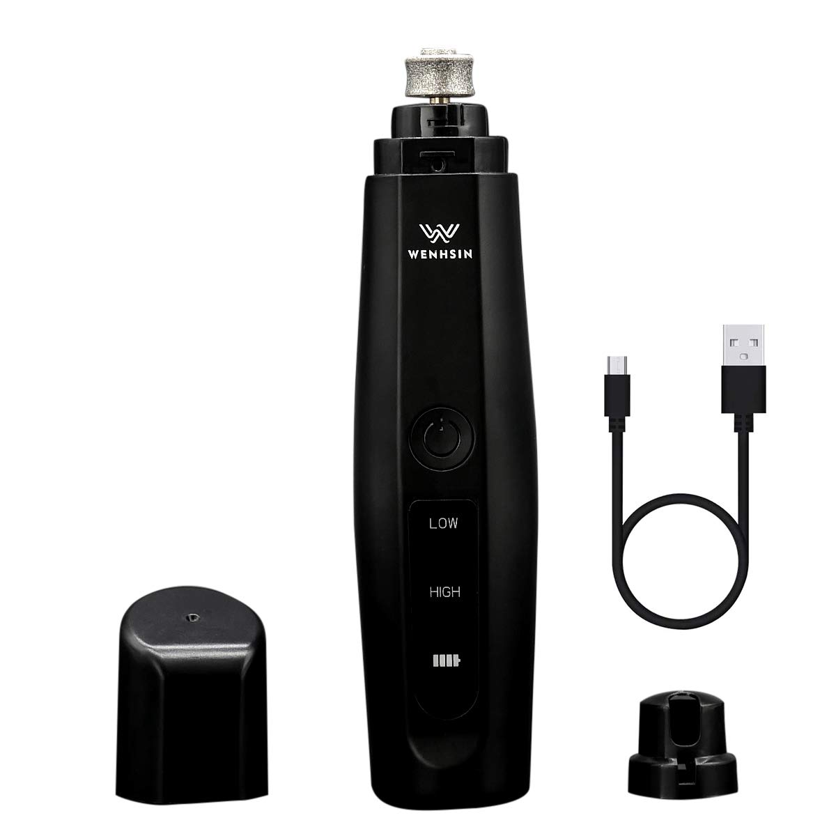 Wenhsin Dog Nail Grinder Pet Grooming Nail Trimmers Tool Kit 2-Speed Electric Cordless Rechargeable Grinder Painless Paws Claw Care for Small Medium Large Dogs and Cats (Black)